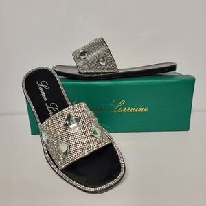 Lauren Lorraine Bianca Slide Sandals Black Rhinestone Womens Size 5.5 New In Box